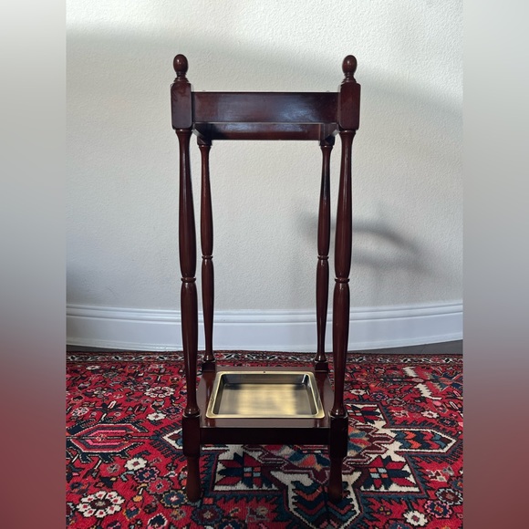 Vintage Bombay Company 1992 Antique-Style Mahogany Brass Umbrella Stand - Picture 1 of 12